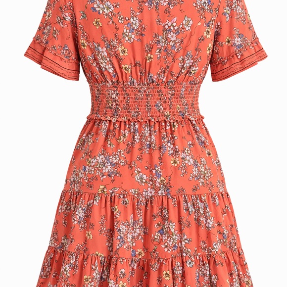 Max Studio Floral Tiered Dress XL Boho Smocked Waist - Picture 3 of 8